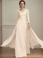 A-line V-Neck Floor-Length Lace Chiffon Mother of the Bride Dress With Sequins