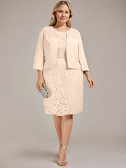 Sheath/Column Scoop Knee-Length Chiffon Lace Mother of the Bride Dress With Beading