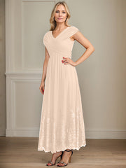 A-line V-Neck Ankle-Length Chiffon Mother of the Bride Dress With Bow Sequins Appliques Lace
