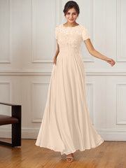 A-Line Boat-Neck Floor-Length Sequins Chiffon Mother of the Bride Dress