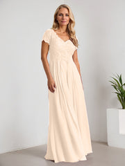 A-Line V-Neck Floor-Length Chiffon Mother of the Bride Dress