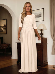 A-Line Scoop Floor-Length Chiffon Mother of the Bride Dress