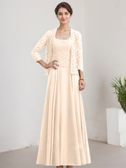 A-line Square Floor-Length Lace Chiffon Mother of the Bride Dress With Sequins