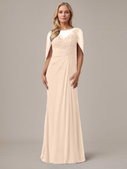 A-Line Floor-Length Boat-Neck Lace Capelet Chiffon Mother of the Bride Dress