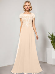 A-line Scoop Illusion Floor-Length Lace Chiffon Evening Dress With Sequins
