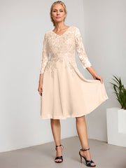 A-line V-Neck Knee-Length Lace Chiffon Mother of the Bride Dress With Sequins