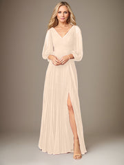 A-Line V-Neck Floor-Length Chiffon Mother of the Bride Dress