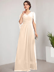 A-line V-Neck Floor-Length Chiffon Mother of the Bride Dress With Pleated