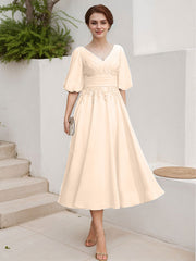 A-Line V-Neck 1/2 Sleeves Chiffon Mother Of The Bride Dresses With Lace