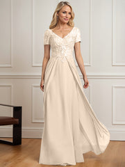 A-line V-Neck Floor-Length Chiffon Lace Mother of the Bride Dress