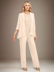 Stormy 3 Piece Long Mother of the Bride Pant Suits with Appliques