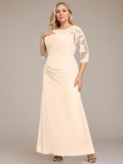 A-line Scoop Floor-Length Chiffon Lace Mother of the Bride Dress With Sequins Beading Pleated
