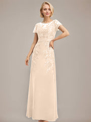 Sheath/Column Scoop Illusion Floor-Length Lace Chiffon Mother of the Bride Dress With Sequins