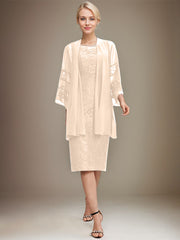 Sheath/Column Scoop Knee-Length Lace Mother of the Bride Dress With Sequins Beading