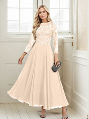 A-Line Scoop Neck Ankle-Length Chiffon Mother Of The Bride Dresses With Lace