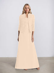 Sheath/Column Square Neck Floor-Length Chiffon Mother of the Bride Dress