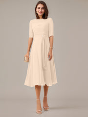 A-Line Boat-neck Pleated Chiffon Mother of the Bride Dress