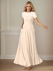 A-Line Boat-neck Sequins Chiffon Mother of the Bride Dress