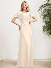 A-line Scoop Illusion Floor-Length Lace Chiffon Mother of the Bride Dress With Sequins