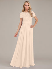 A-Line Scoop Floor-Length Chiffon Mother of the Bride Dress