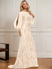 Trumpet/Mermaid Boat Neck Illusion Sweep Train Chiffon Sequin Evening Dress