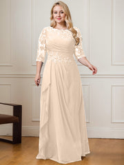 A-line Scoop Floor-Length Lace Chiffon Mother of the Bride Dress With Cascading Ruffles Sequins