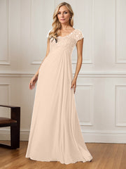 A-Line V-Neck Floor-Length Chiffon Mother of the Bride Dress