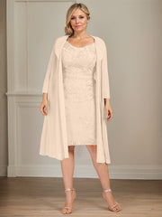 Sheath/Column V-Neck Knee-Length Lace Chiffon Mother of the Bride Dress