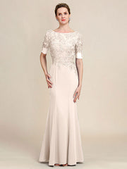 Grey Blue Mermaid Floor Length Chiffon Mother of Bride Dress With Appliques