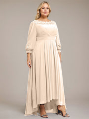 A-line Scoop Asymmetrical Chiffon Mother of the Bride Dress With Pleated Appliques Lace
