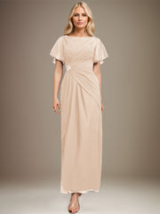 A-line Scoop Ankle-Length Chiffon Mother of the Bride Dress With Beading Pleated