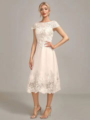 Dusty Rose A-Line Tea-Length Mother of the Bride Dress With Sequins