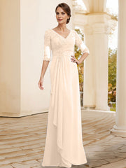 Sheath/Column V-Neck Chiffon Mother Of The Bride Dresses With Appliques Lace