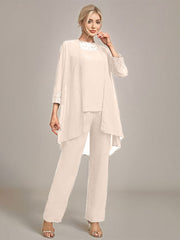 Navy Long Sleeves 3 Pieces Mother of the Bride Pant Suits