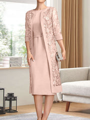Sheath/Column Scoop Knee-Length Chiffon Mother of the Bride Dress With Pleated Sequins