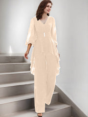 Jumpsuit/Pantsuit Puff Slevees Chiffon Mother Of The Bride Dresses
