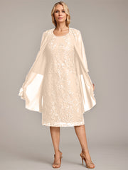A-line Scoop Knee-Length Lace Mother of the Bride Dress With Sequins