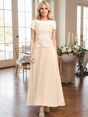 A-Line Illusion Neck Ankle-Length Chiffon Mother Of The Bride Dresses With Lace