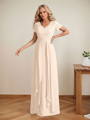 Elegant A-Line Chiffon V-neck Mother of the Brides Dresses Lace Top MOB Dresses