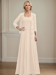 A-Line Square Neckline Chiffon Mother Of The Bride Dresses With Lace