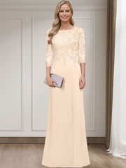 Sheath/Column Scoop Neck 3/4 Sleeves Silk Like Satin Mother Of The Bride Dresses With Lace