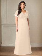 A-Line V-Neck Lace Chiffon Mother of the Bride Dress