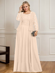 A-line Square Floor-Length Lace Chiffon Mother of the Bride Dress With Sequins