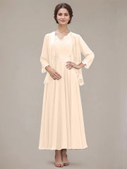 A-line V-Neck Ankle-Length Chiffon Mother of the Bride Dress With Sequins Appliques Lace Beading