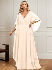 A-line V-Neck Floor-Length Chiffon Mother of the Bride Dress With Sequins Appliques Lace Beading