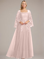 A-line Square Floor-Length Tulle Lace Sequin Mother of the Bride Dress