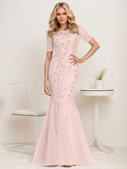 Floral Sequin Print Maxi Long Fishtail Tulle Mother Of The Bride Dresses