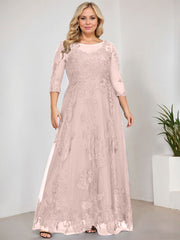 A-line Scoop Illusion Floor-Length Tulle Lace Mother of the Bride Dress With Sequins