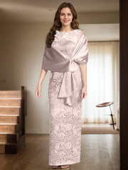 Sheath/Column Scoop Neck Floor-Length Lace/Silk Like Satin Mother Of The Bride Dresses