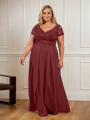 A-Line V-Neck Lace Chiffon Mother of the Bride Dress